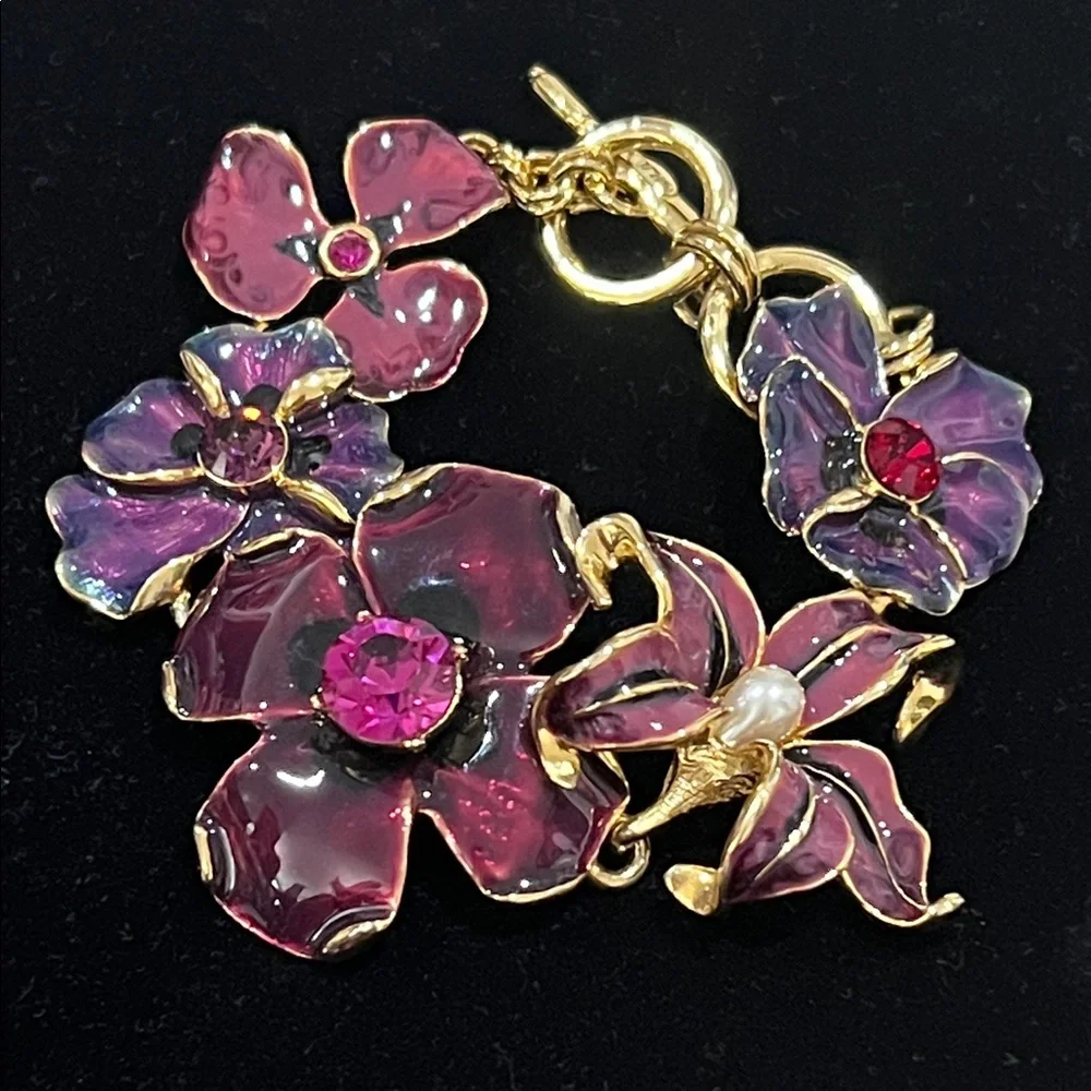 Kenneth Jay Lane Enamel Flower Bracelet with Stones.